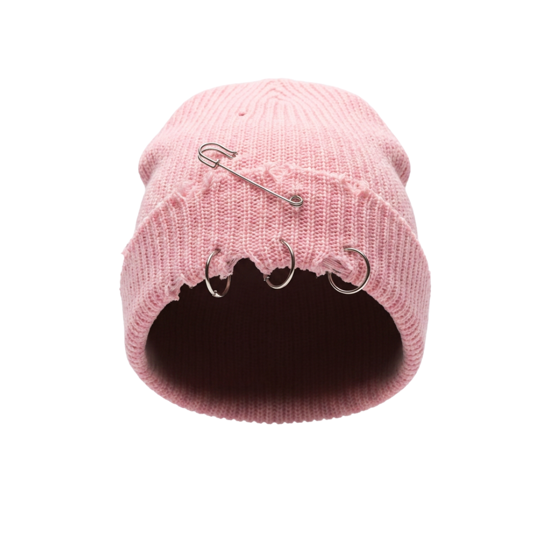 Cuffed skull beanie with safety pin