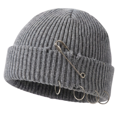 Cuffed skull beanie with safety pin
