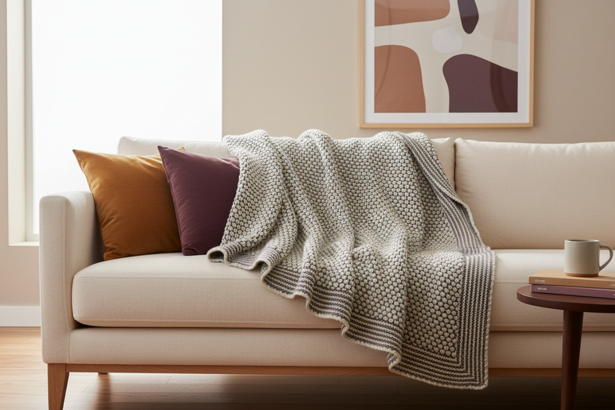 Oatmeal Cotton Knit Throw Blanket