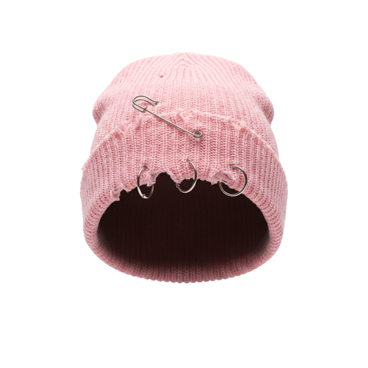 Cuffed skull beanie with safety pin (NEW ARRIVAL)