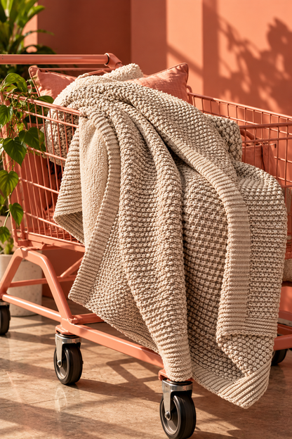 Oatmeal Cotton Knit Throw Blanket