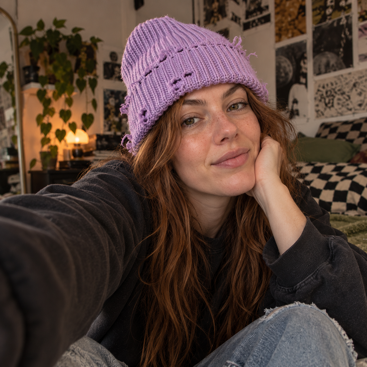 Distressed Beanie – 100% Cotton, Grunge Knit