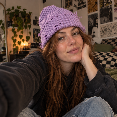 Distressed Beanie – 100% Cotton, Grunge Knit