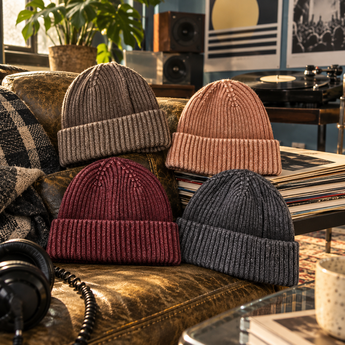 Everyday Ribbed Beanie – Viscose & Nylon Blend, Wide Cuff