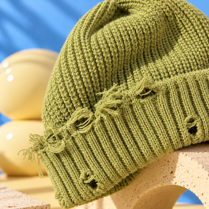 Distressed Beanie – 100% Cotton, Grunge Knit