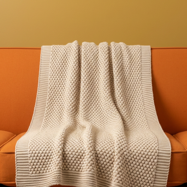 Oatmeal Cotton Knit Throw Blanket