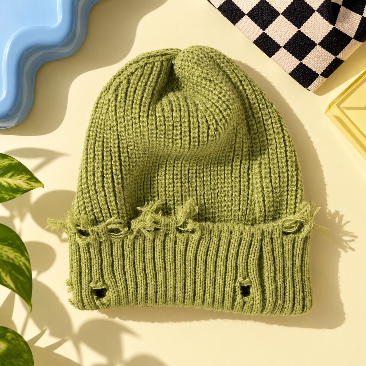 Distressed Beanie – 100% Cotton, Grunge Knit