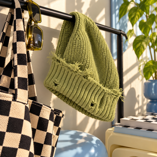 Distressed Beanie – 100% Cotton, Grunge Knit