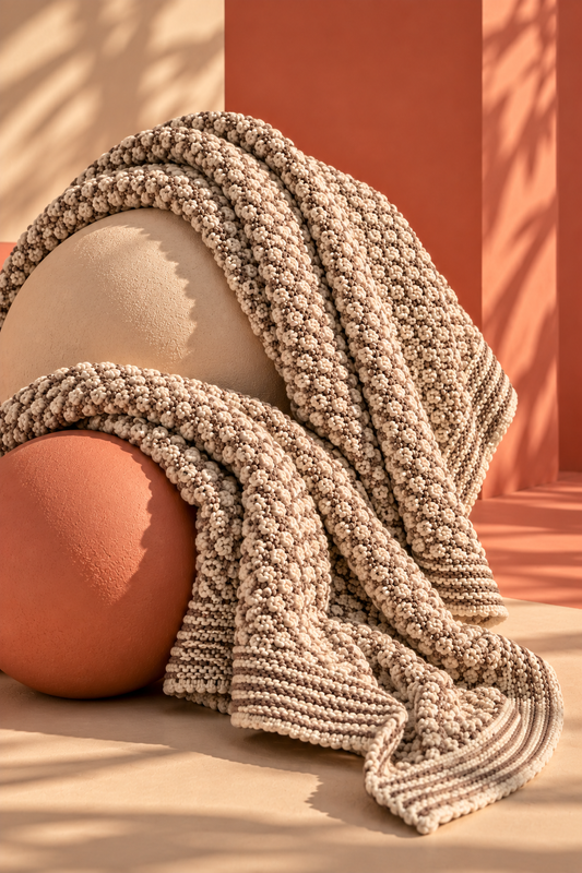Oatmeal Cotton Knit Throw Blanket